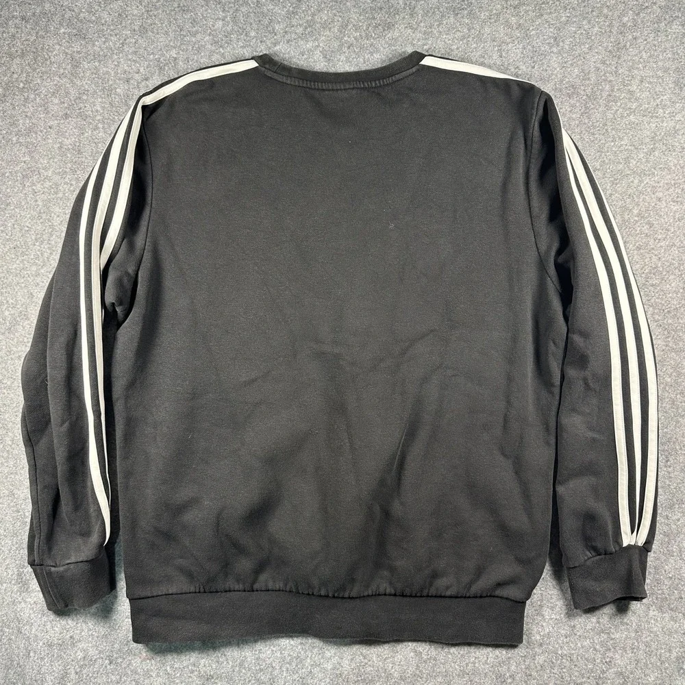 Adidas Essentials 3-Stripes Crewneck Sweatshirt Large Black White Logo Fleece